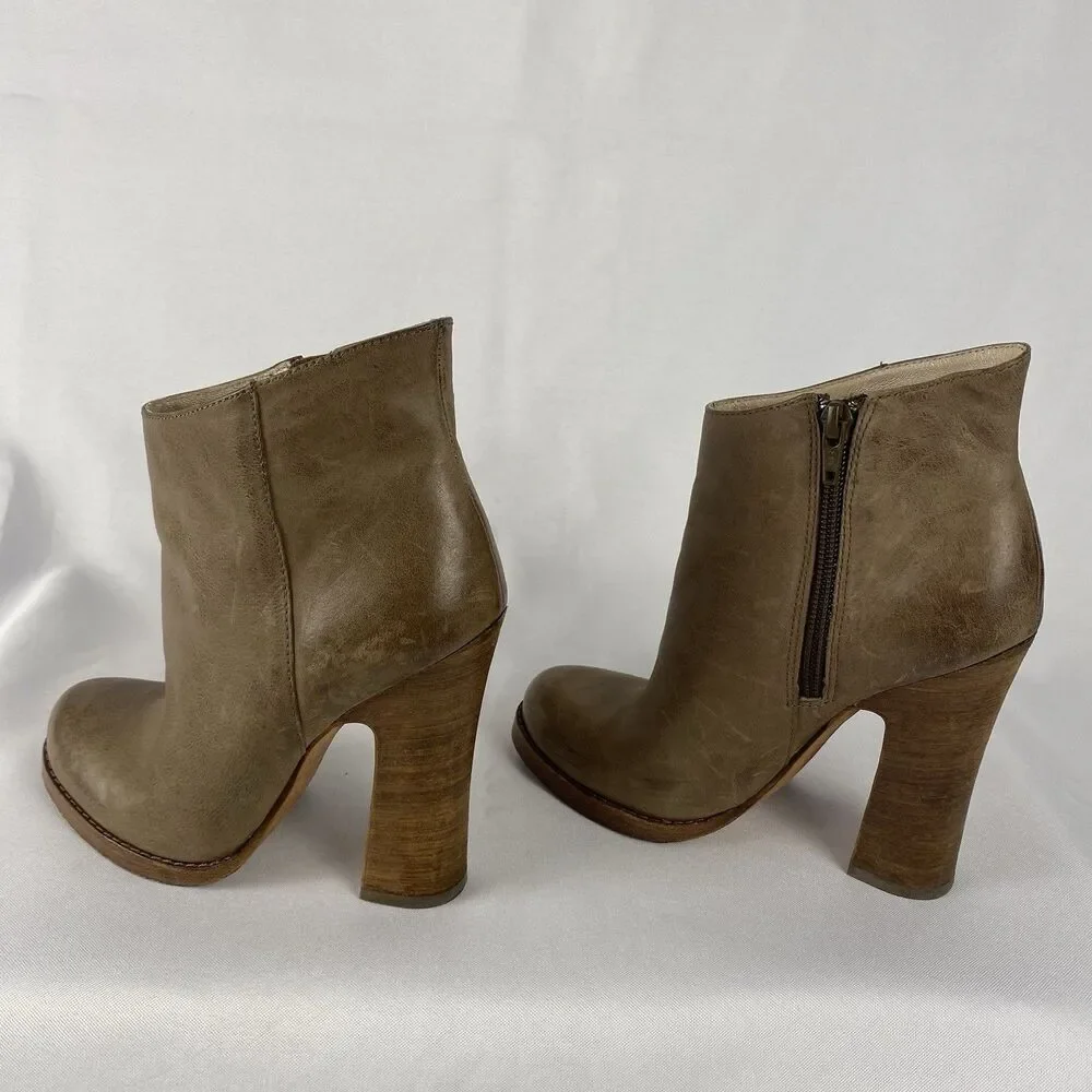 Jean-Michel Cazabat Leather Ankle Boots Zip Block Heel Brown Shoes Sz 6/36